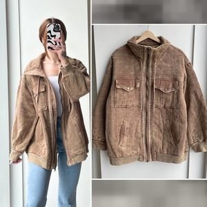 Free People Luna Bomber Jacket Oversized Zip Front Drawstring - Size L - NWOT